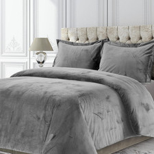 Tribeca Living Venice King Velvet Duvet Cover Set, Smoke Grey Plush 260 GSM Ve