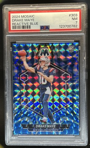 2024 Panini Mosaic Drake Maye Reactive Blue Prizm Rookie RC #303 Patriots PSA 7