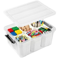 Clear Storage Tote with 6 Tall Inserts, Stackable craft organizers and storag...