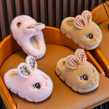 Girls Furry Slippers Kids Warm Shoes Toddler Rabbit Fur Boots Indoor Mules