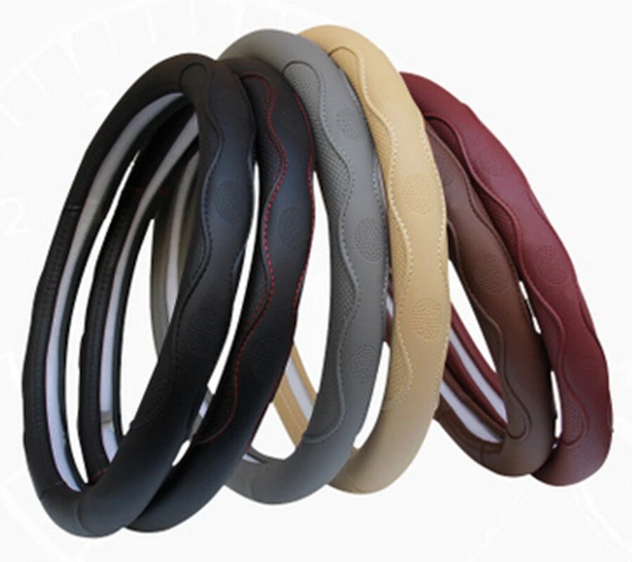 Burgundy Dynamic Fiber Leather Embossed Car Steering Wheel Cover 38cm Skid-proof Foto 4 de 4