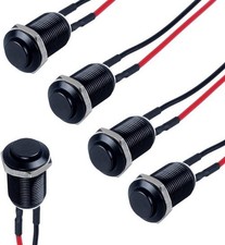 5Pcs 12mm Latching Push Button Switch ON Off Normally Open Pre soldered Black