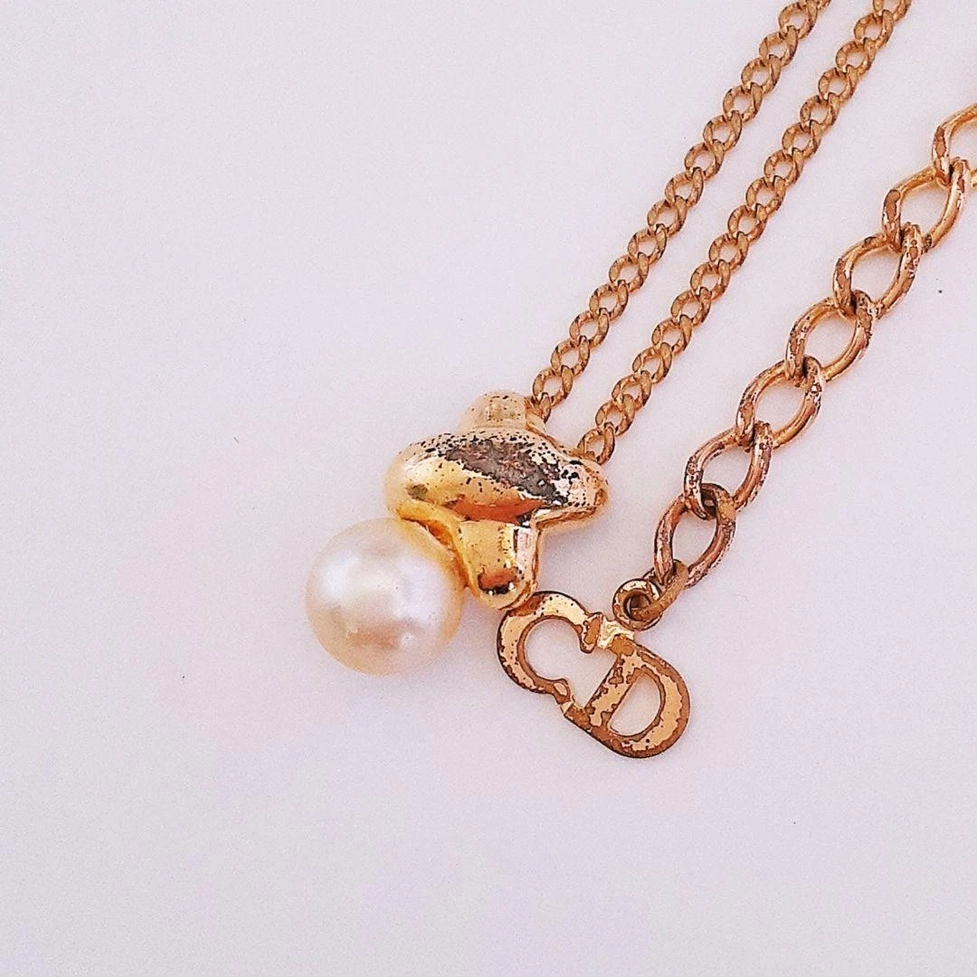 Collana Christian Dior vintage perle croce logo oro