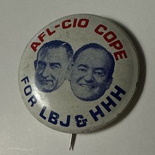 Vtg 1964 LBJ HH Hoover Political Election Pin Button Pinback Politics Ad AFL CIO