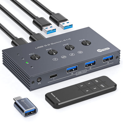 USB 3.2 Switch Selector 4 Computers Share 1 USBC & 3 USBA Devices 10Gbps 4 Port