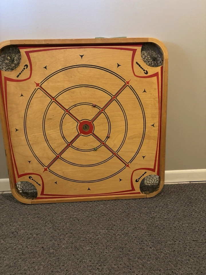 2 double-sided 28.5 x 28.5 Antique Carrom Boards Wood Folk Art Game Board - Image 2 of 4