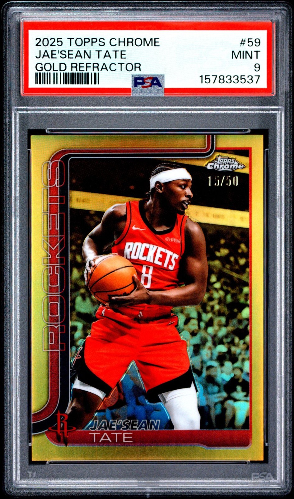 2025-26 Topps Chrome Jae'Sean Tate Gold Refractor /50 PSA 9 Mint Rockets