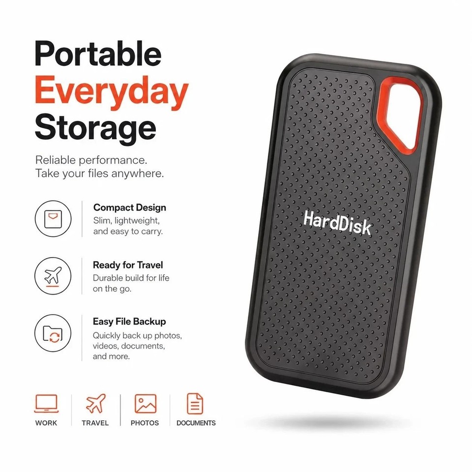 Portable Drive 1TB, 2TB External Hard Drive Classic Black - PC Laptop ...