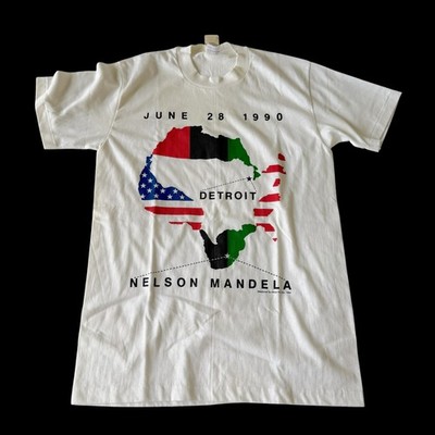 Vintage 1990 Nelson Mandela Detroit Visit T-Shirt Stedman Super Hi-Cru White M