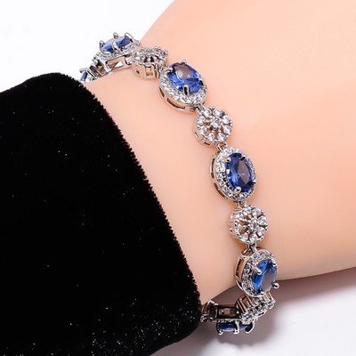 Tanzanite, CZ 925 Sterling Silver Adjustable Bracelet 7-8'' B127826