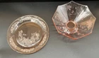 VTG Pink Depression Glass Pedestal Bowl And Plate