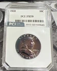 1959  Franklin Half Dollar 50c Stunning Toning In PCI Holder Proof Like 70