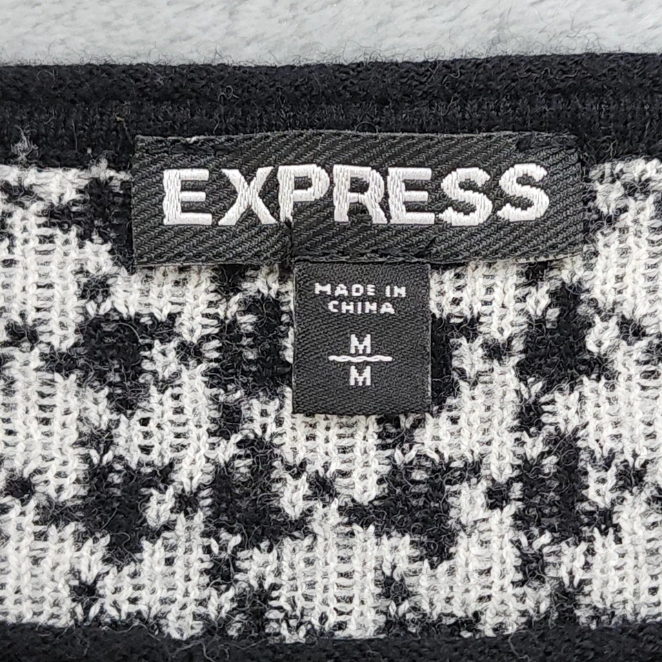 Suéter Express Mujer M Negro Blanco Pata de Gallo Rayas Mangas Lana Merino Foto 3 de 4