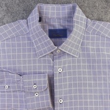 David Donahue Dress Shirt 17.5 34/35 Blue Houndstooth Check Point Collar