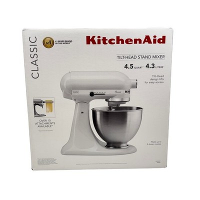 KitchenAid Classic K45SSWH 10-Speed 4.5-Quart White Tilt-Head Stand Mixer