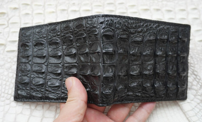 Black Real Crocodile Hornback Leather Men's Bifold Wallets #U22