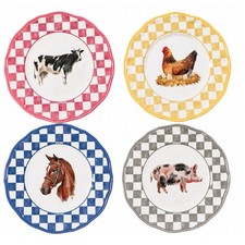 Set of 4 Melamine Dinner Plates 11 Farm Anima...