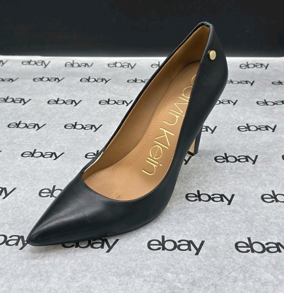 Calvin Klein Women's Brady Pump Nappa Leather Heels, Size : 7, Black 34E1204-BLk