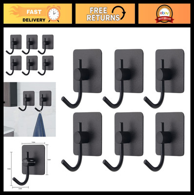 VAEHOLD 6 Pack Adhesive Wall Hooks Heavy Duty Aluminum Black