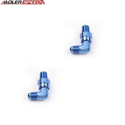 US SHIP 2PCS 90 Degree 6AN AN6 Male to 1/4'' NPT Swivel Fuel Fitting Adapter Blue