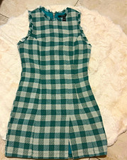 Forever 21 Green & White Plaid Shift Mini Dress S Sleeveless Zip Back