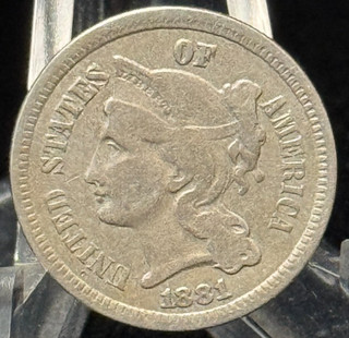 1881 United States Liberty Head Three Cent Nickel Coin 3CN