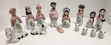 Vintage Tonala Ceramic 15 Piece Mexican Folk Art Nativity Set Holy Family