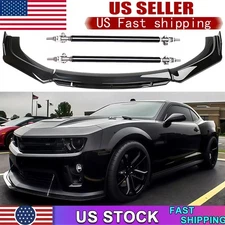 Front Bumper Lip Splitter Spoiler Kit + Strut Rods For Chevy Camaro Gloss Black
