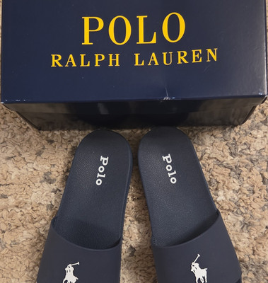 Polo Ralph Lauren Lennon Slide Sandals Navy/White Logo Boys US 7 EU 41