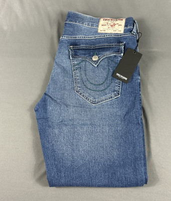 True Religion Jeans Geno SN Flap Slim Medium Autumn Wash 36 x 32 Blue MSRP $159