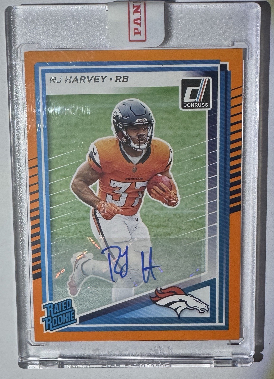 2025 Panini Donruss - Rated Rookie RJ Harvey #312 Orange Autographs (AU, RC)