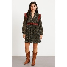 Forever 21 Black Mini Floral Ruffle Feminine Lined Dress 0X (14)