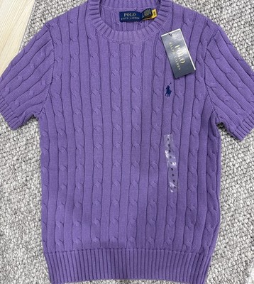 Polo by Ralph Lauren 半袖ニット S 薄紫 Polo Ralph Lauren Cotton Cable Knit Short Sleeve Sweater Wisteria