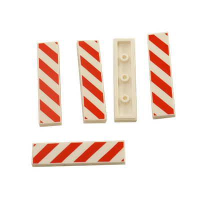 5 NEW LEGO Tile 1 x 4 with Red and White Danger Stripes Red Pattern White