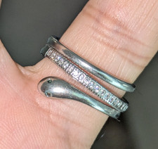 Snake Ring Green Eyes, Crystal Pave Stainless Steal Smooth Cut