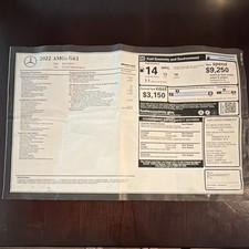 Mercedes-Benz 2022 AMG G63 Window Sticker/Monroney Label Fuel Economy Sheet