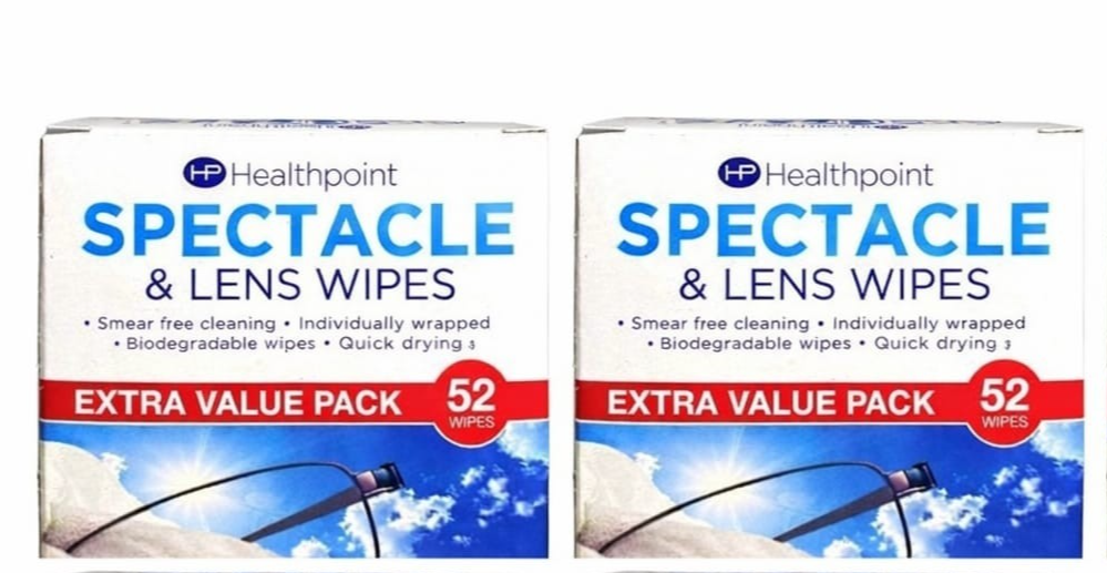 2x Healthpoint Spectacle & Lens Cleaning Wipes Glasses - Smear Free - 52 Wipes