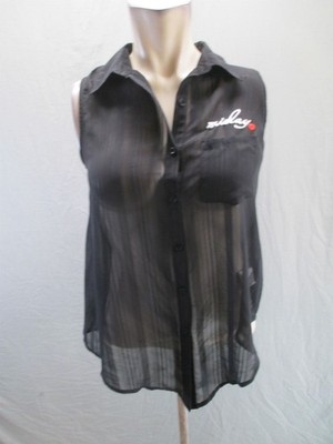 NWT Cecil Mc Bee Size M Womens Black Sleeveless Buttons Lightweight Logo Top 340