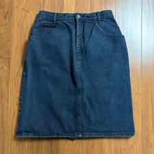 Vintage Calvin Klein Denim Skirt Size 12 Made in USA Black Wash Midi Pencil
