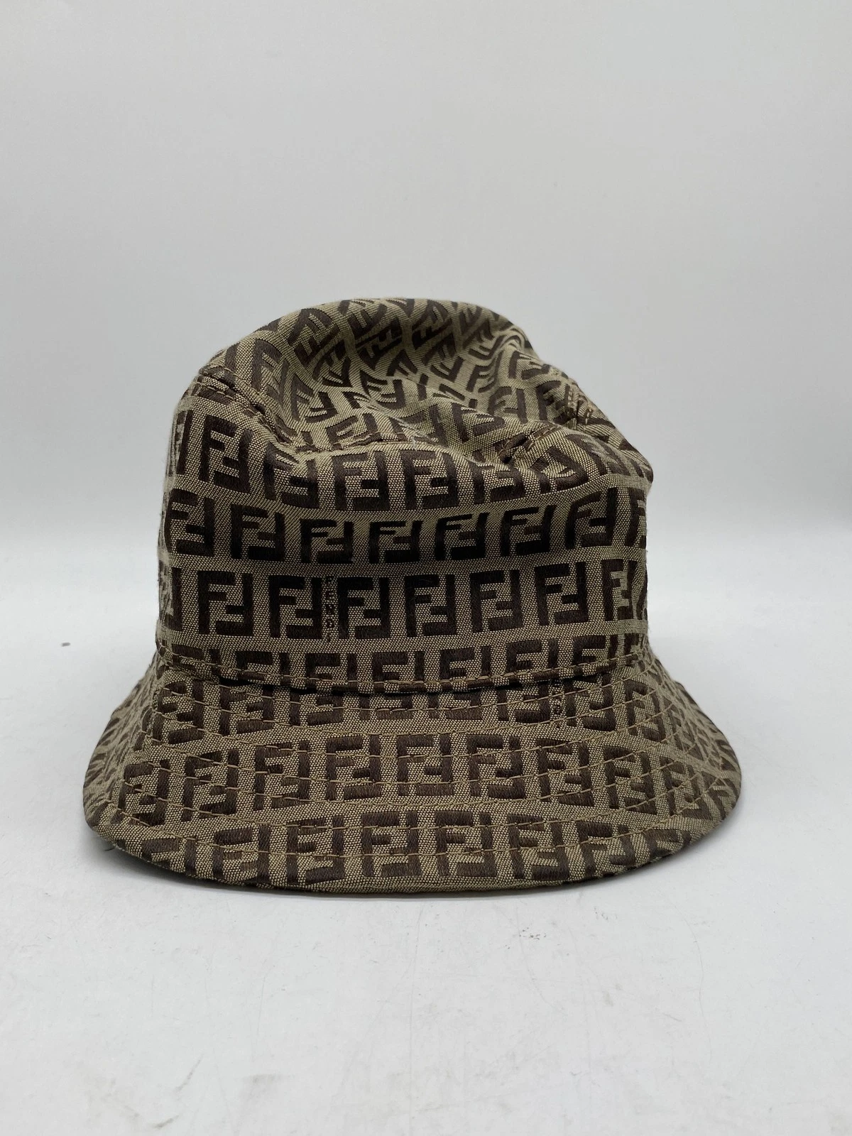 Fendi Zucca Print FF Monogram Bucket Hat Brown Made in Italy Sz M COA