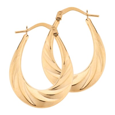 9KT GOLD REIFEN OHRRINGE 27 MM OVAL U FORM GERIPPT ZYPSY VIKTORIANISCHE KREOLEN GESCHENKBOX