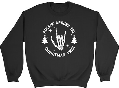 Rocking Christmas Tree Sweatshirt Herren Damen Skelett Hand Rock Goth Musik Pullover