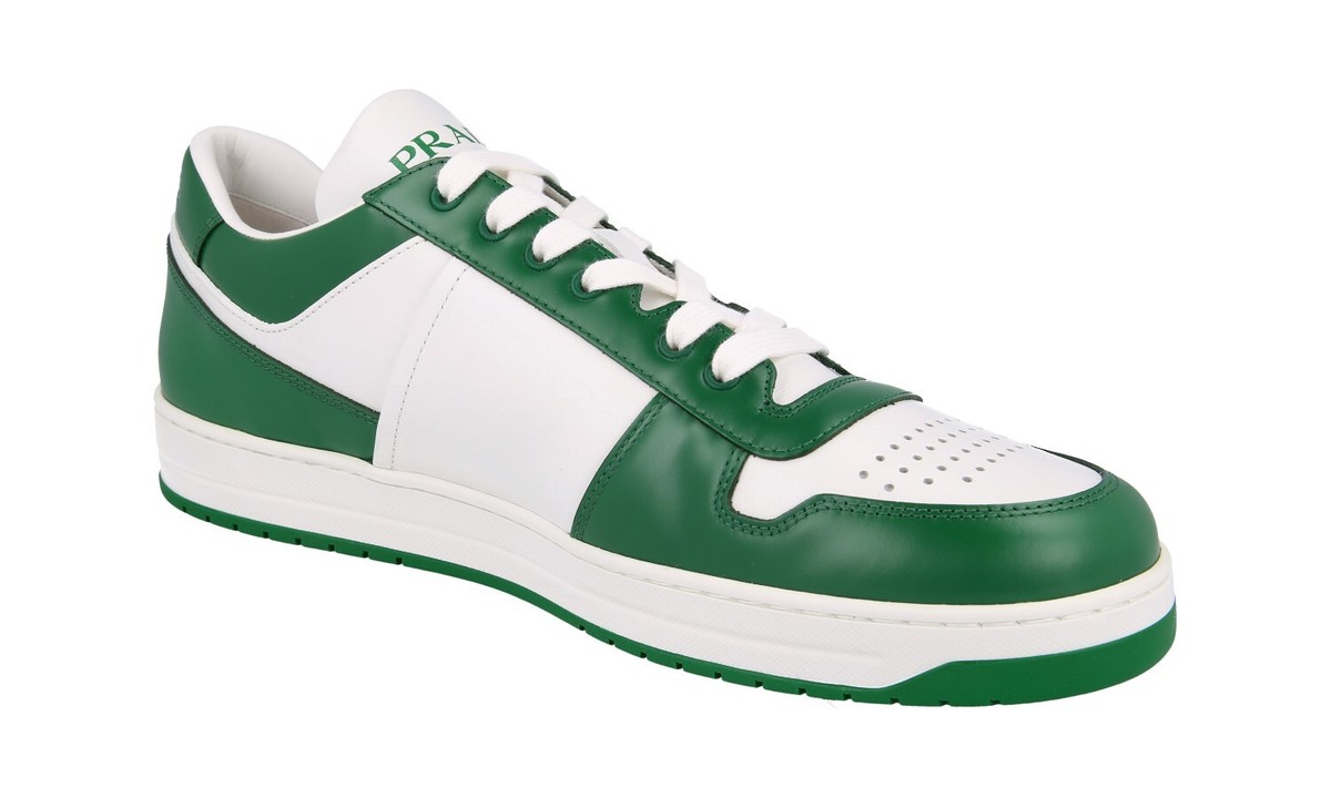 PRADA DOWNTOWN SNEAKERS SHOES 2EE364 WHITE/GREEN LEATHER NEW