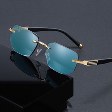 Rimless Presbyopic Sunglasses Tinted Green Reading Glasses Rectangle Readers