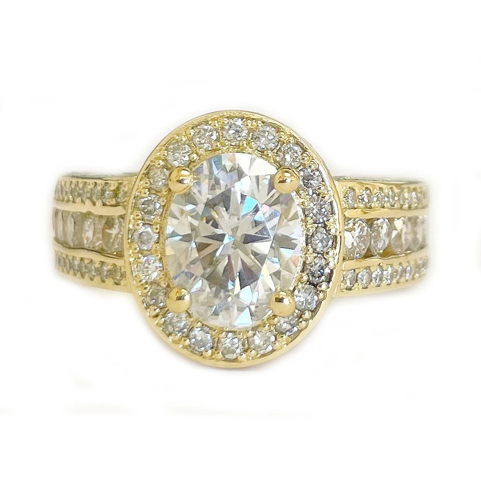 IGI CERTIFIED 14K YELLOW GOLD OVAL AND ROUND DIAMOND ENGAGEMENT RING 4.00CT - Image 2 of 4