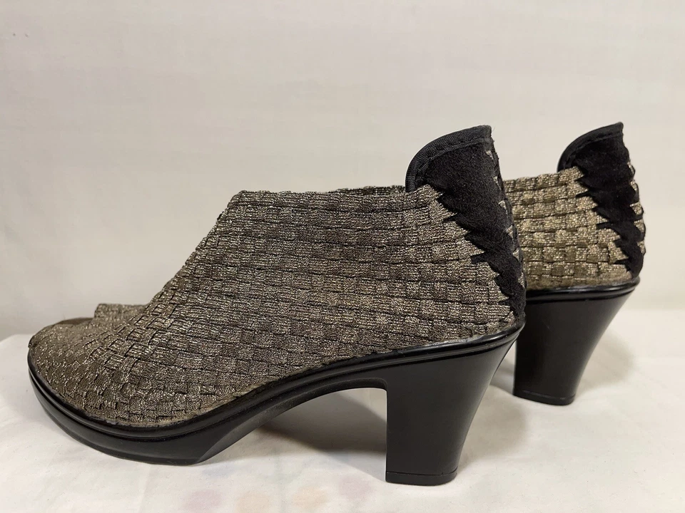 BM Bernie Mev GOLD Woven Textile 40EU Pumps Slip On PeepToe Comfort Shoe 10M US - Image 3 of 4