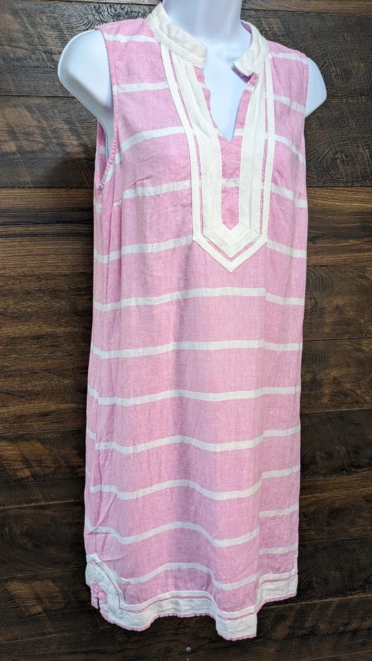 Vestido Crown & Ivy para mujer talla 4 rosa/blanco lino rayas sin mangas Kurta Foto 3 de 4