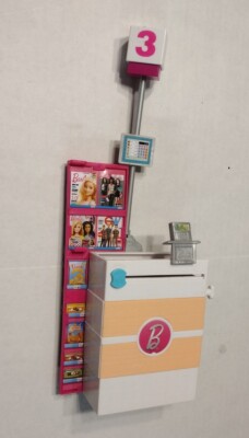 Mattel Barbie Supermarket Grocery Store Playset Magazine Rack Register ...