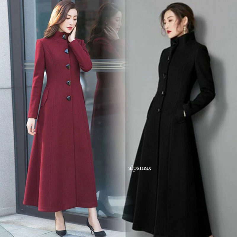 ジャケット・アウター NO ID Long Wool trench coat Women Stand Neck Wool Blend Maxi Long Trench Coat Single Breasted