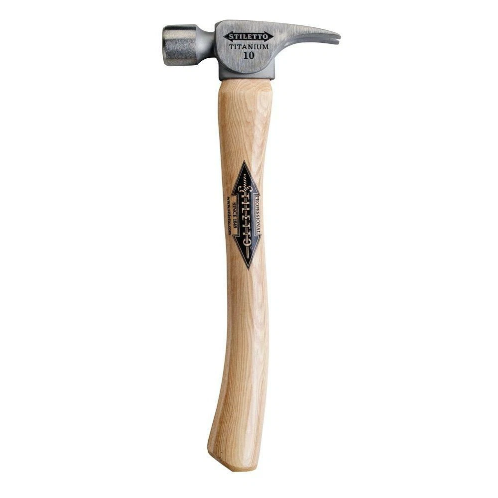 Stiletto Hammer 10 Oz Titanium Curved Wood Handle Straight Claw